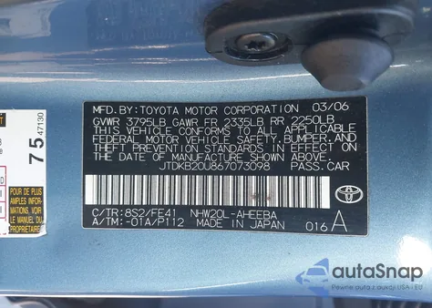 2006 Toyota Prius из США, поврежденный, VIN JTDKB20U867073098